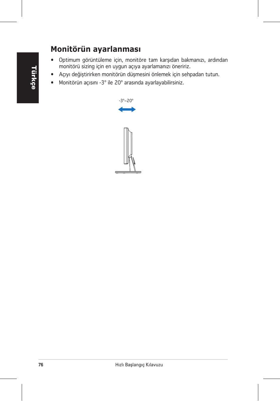 Monitörün ayarlanması, Türkçe | Asus VW195 User Manual | Page 78 / 170