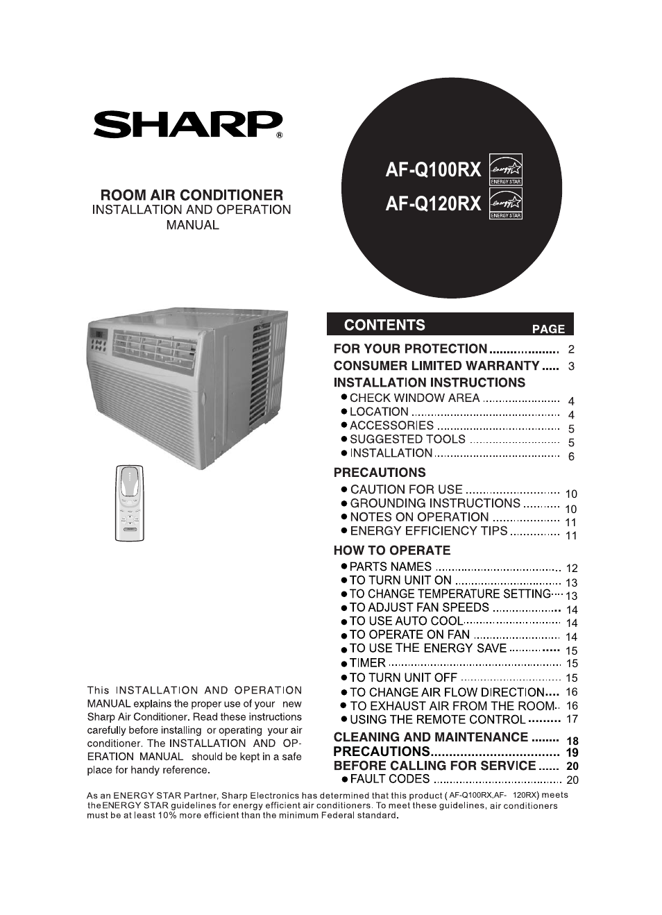 Sharp AF-Q100RX User Manual | 24 pages