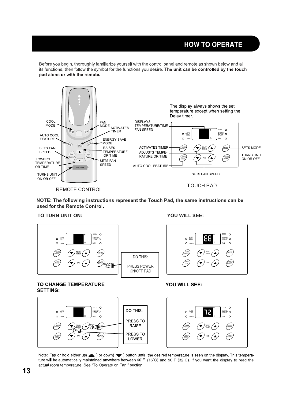 The display always shows the set, Temperature except when setting the 'hod\ wlphu | Sharp AF-Q100RX User Manual | Page 14 / 24