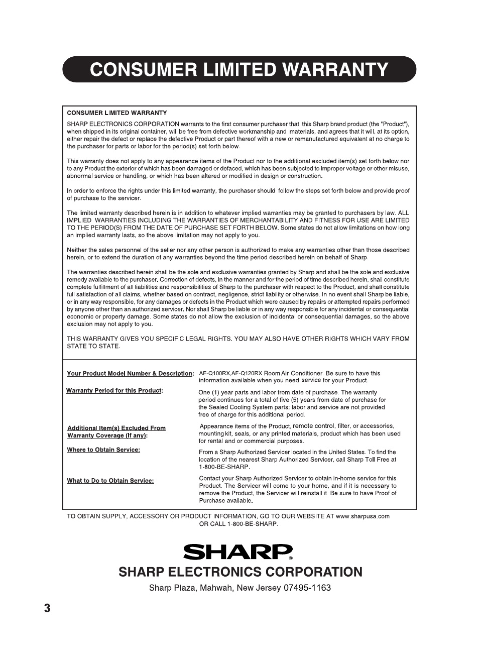 Sharp AF-Q100RX User Manual | Page 4 / 24