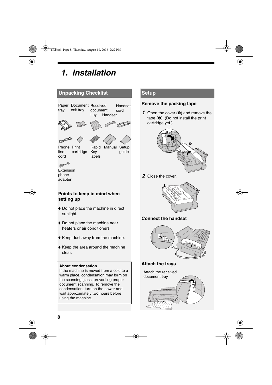 Installation | Sharp UX-B800 User Manual | Page 10 / 74