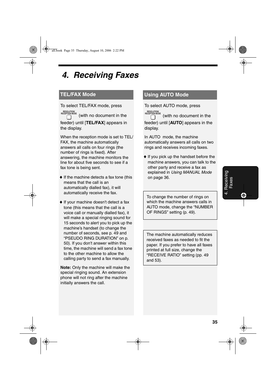 Receiving faxes | Sharp UX-B800 User Manual | Page 37 / 74