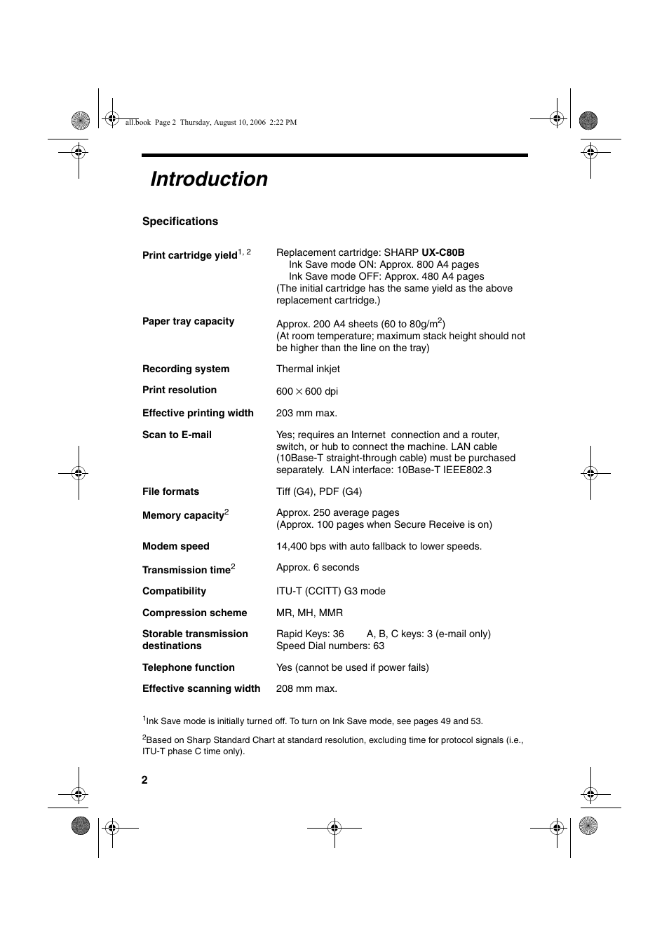 Introduction | Sharp UX-B800 User Manual | Page 4 / 74