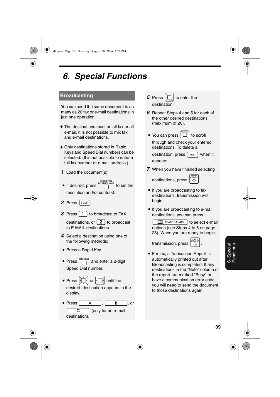 Special functions | Sharp UX-B800 User Manual | Page 41 / 74