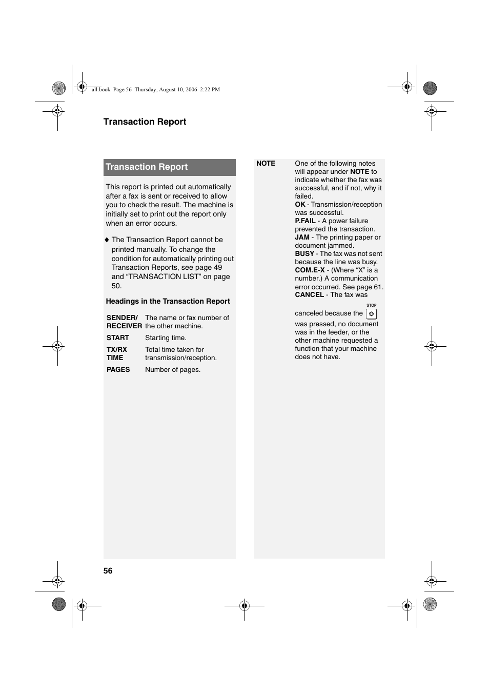 Transaction report | Sharp UX-B800 User Manual | Page 58 / 74