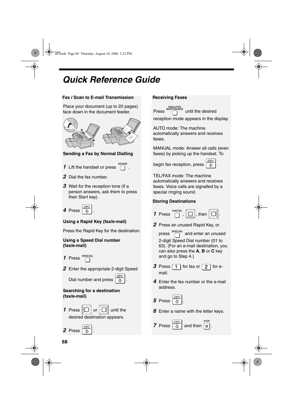 Quick reference guide | Sharp UX-B800 User Manual | Page 70 / 74