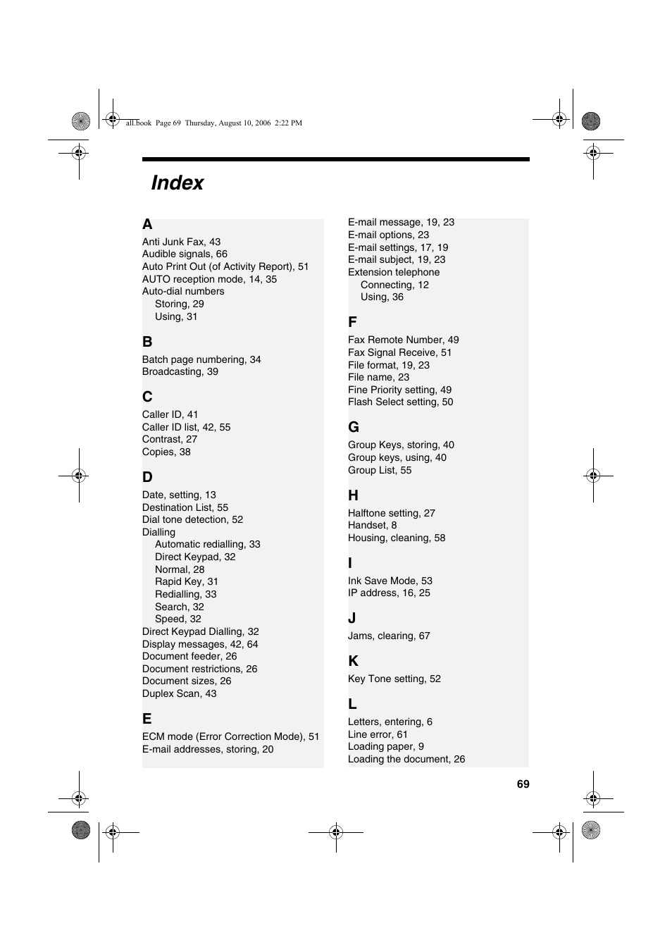 Index | Sharp UX-B800 User Manual | Page 71 / 74