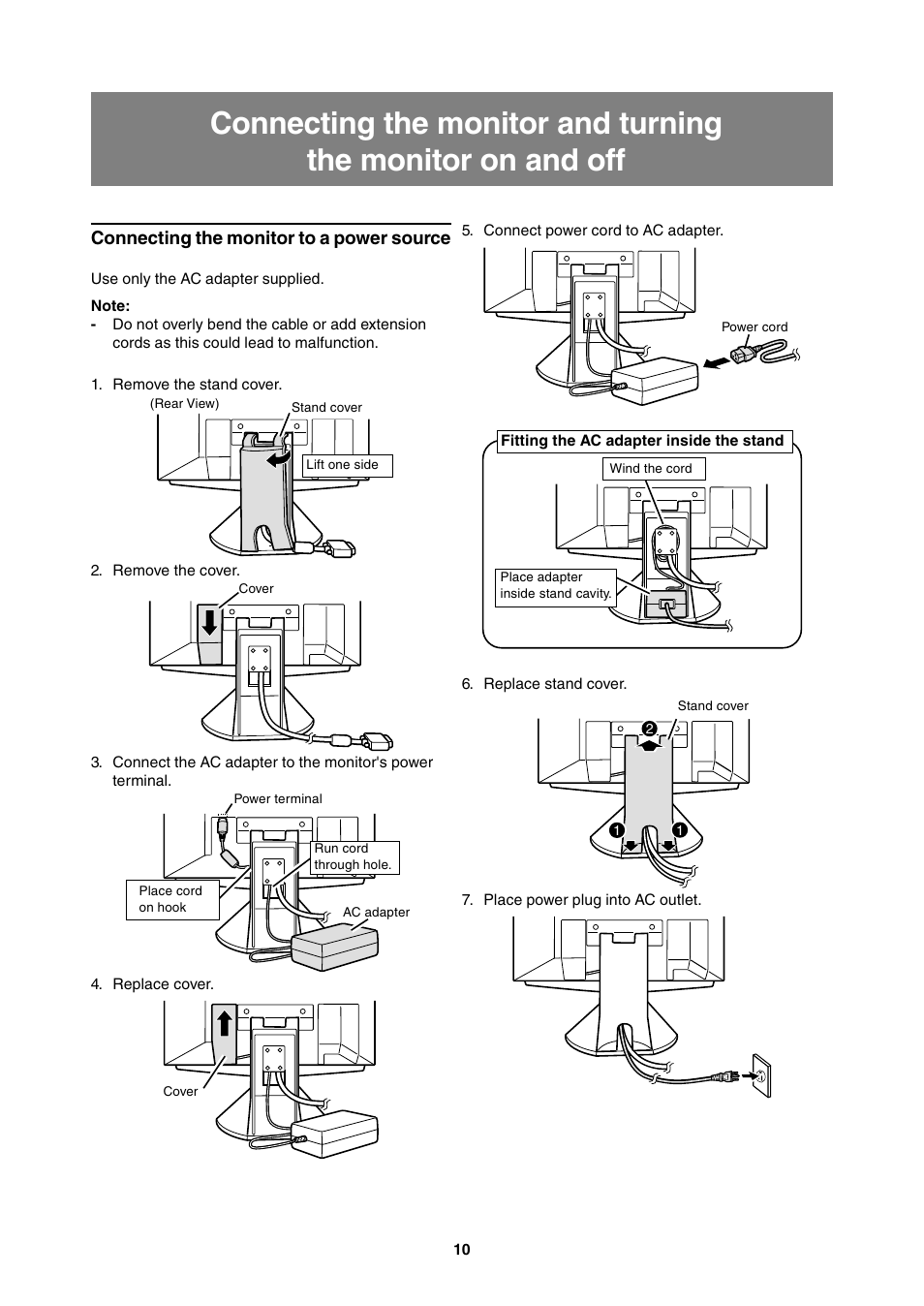 Connecting the monitor to a power source | Sharp LL-T2000A User Manual | Page 10 / 28