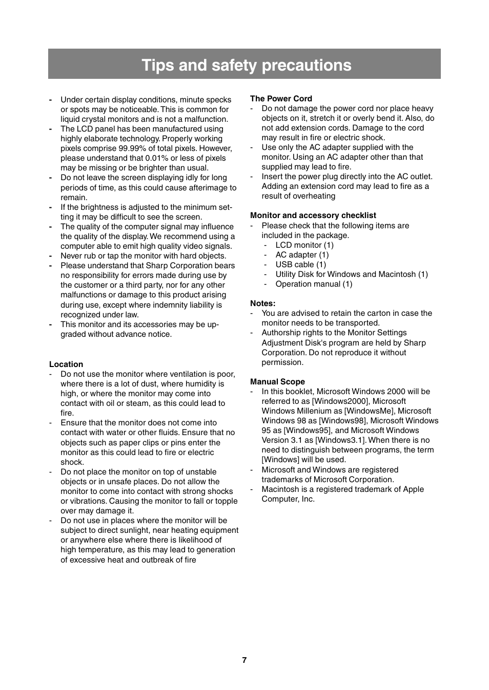 Tips and safety precautions | Sharp LL-T2000A User Manual | Page 7 / 28