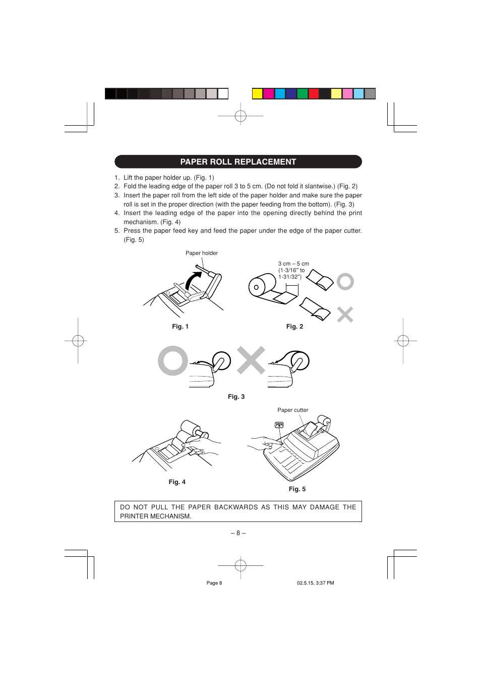 Paper roll replacement | Sharp VX-2652H User Manual | Page 10 / 40