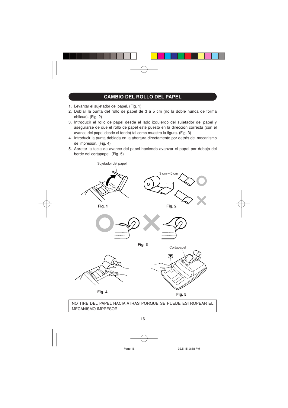 Cambio del rollo del papel | Sharp VX-2652H User Manual | Page 18 / 40