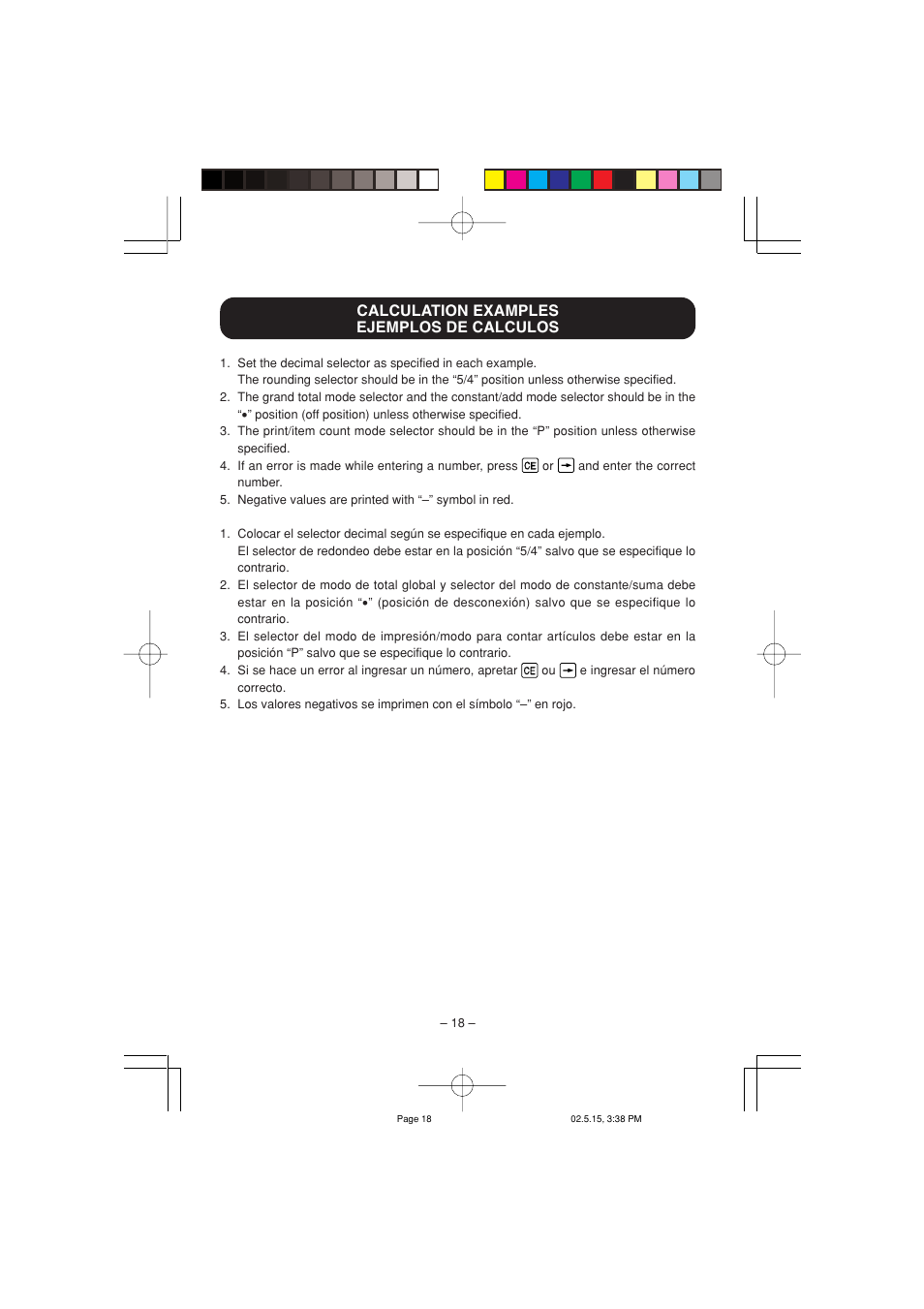 Calculation examples ejemplos de calculos | Sharp VX-2652H User Manual | Page 20 / 40