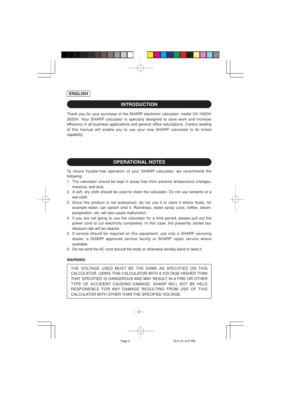 Sharp VX-2652H User Manual | Page 4 / 40