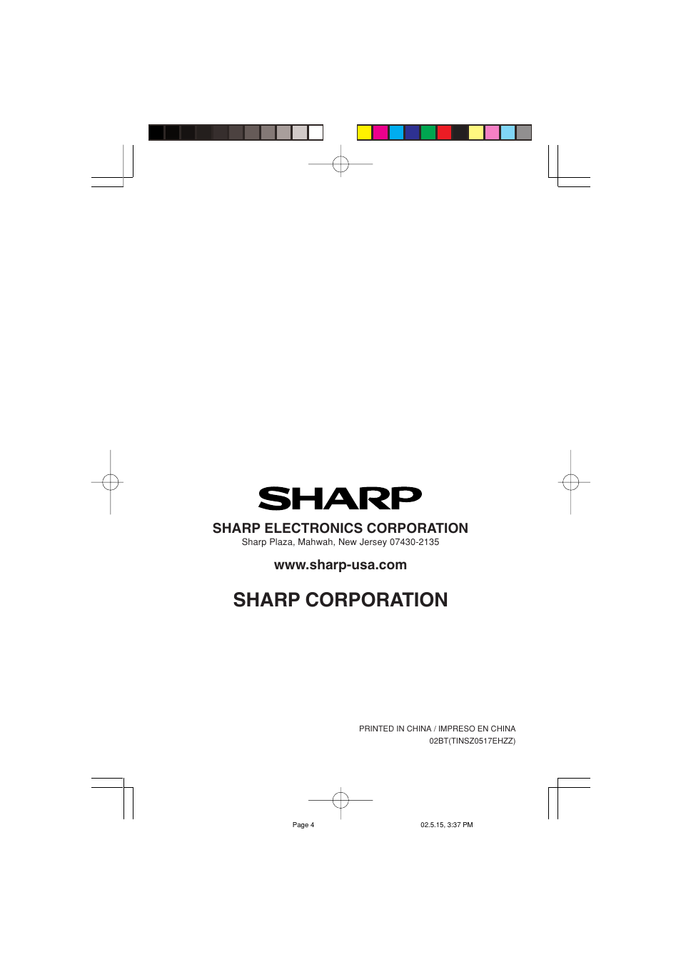 Sharp corporation, Sharp electronics corporation | Sharp VX-2652H User Manual | Page 40 / 40