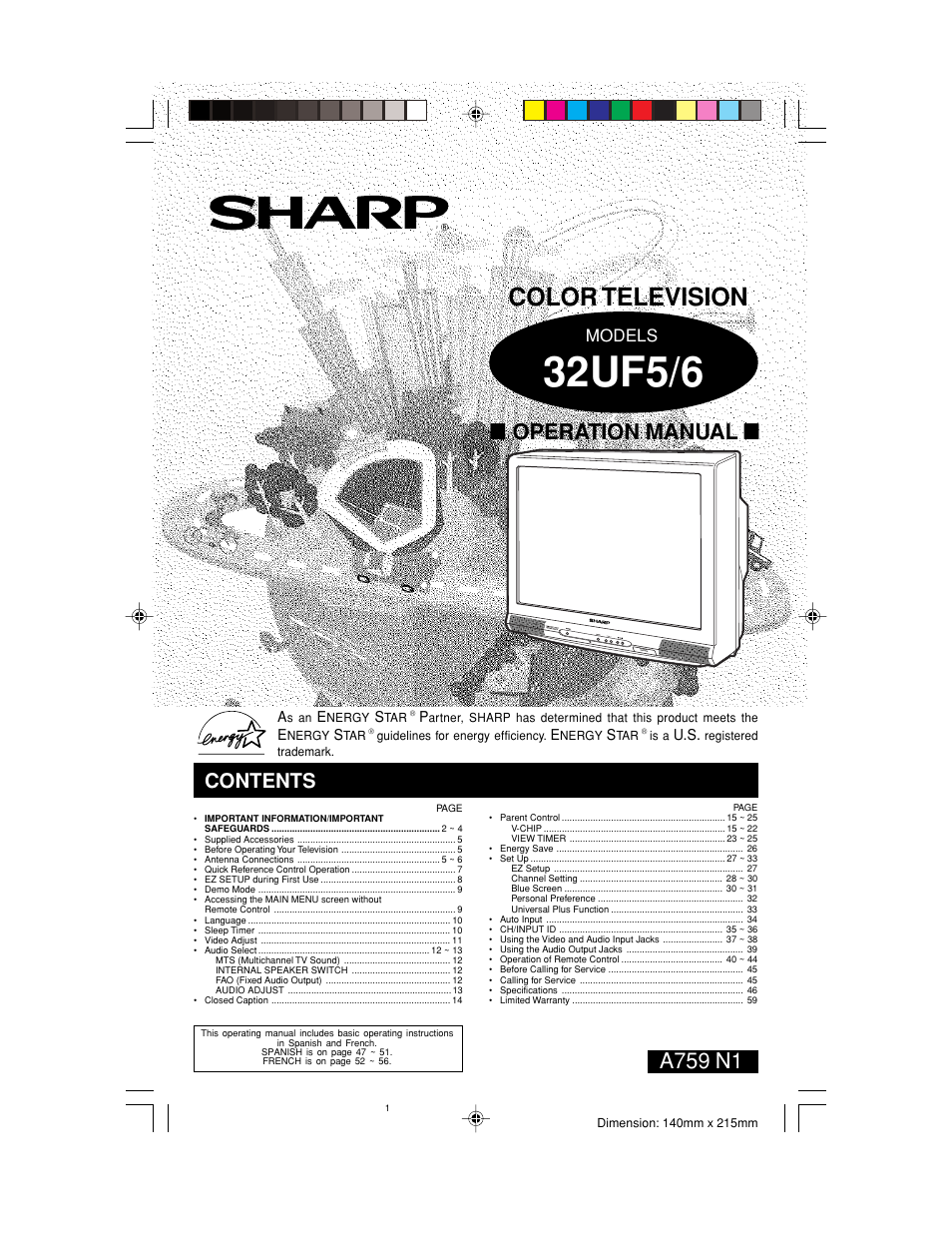 Sharp 32UF5 User Manual | 57 pages