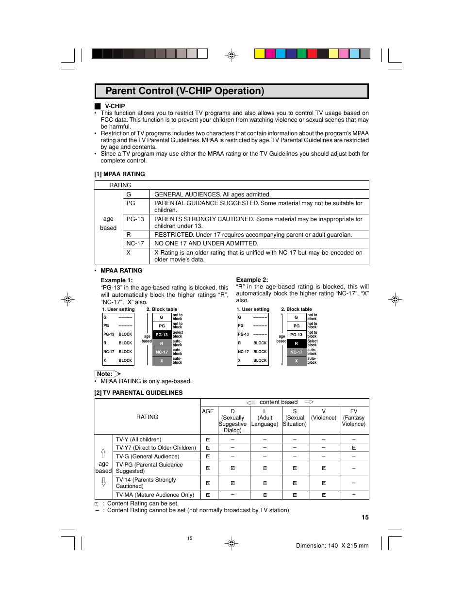 Parent control (v-chip operation) | Sharp 32UF5 User Manual | Page 15 / 57