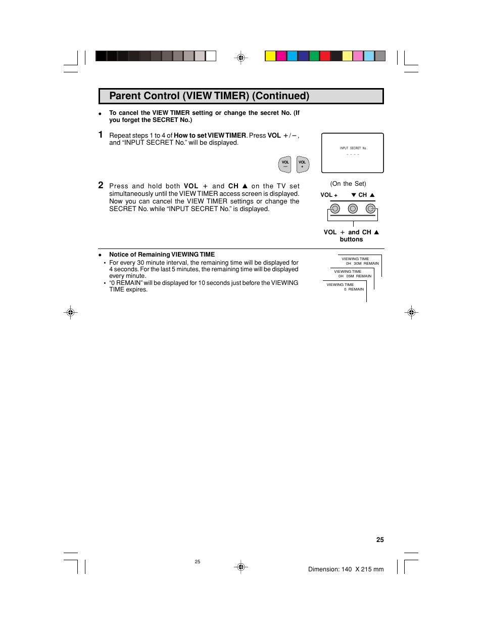 Parent control (view timer) (continued) | Sharp 32UF5 User Manual | Page 25 / 57