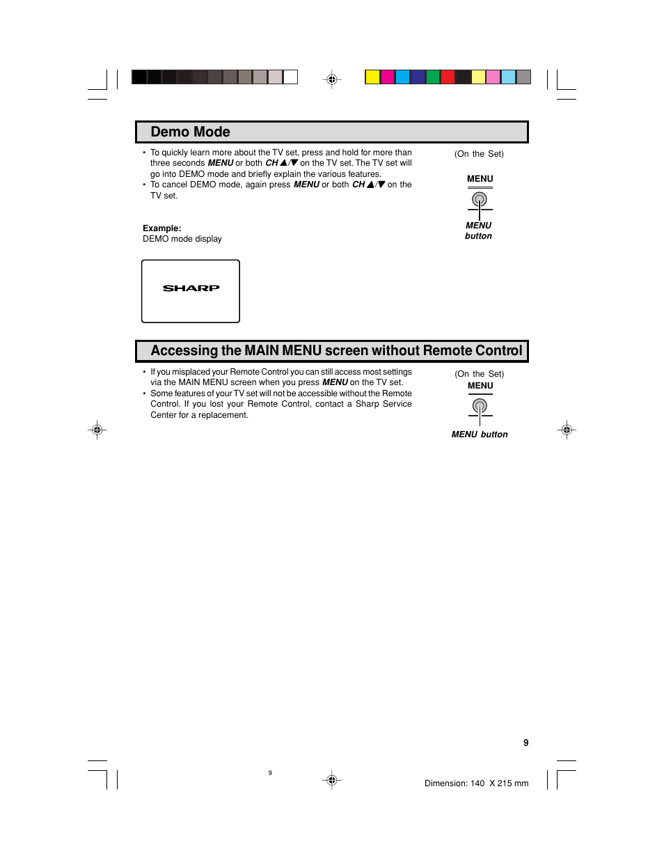 Demo mode | Sharp 32UF5 User Manual | Page 9 / 57