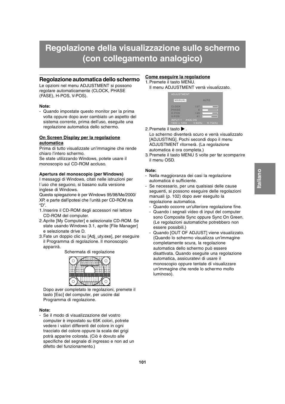 Regolazione automatica dello schermo | Sharp LL-T2020 User Manual | Page 101 / 148