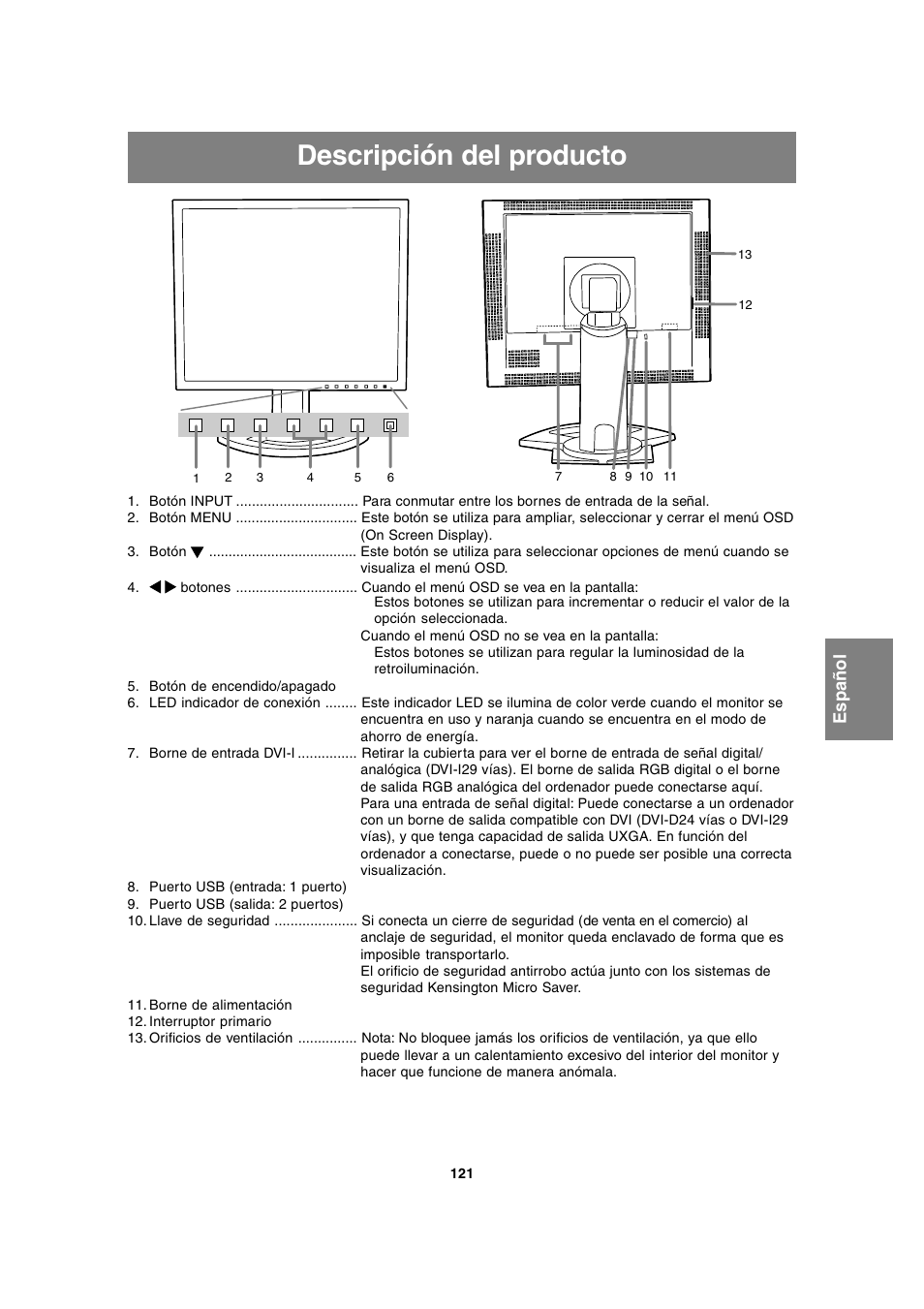 Descripción del producto, English deutsc h français italiano español english | Sharp LL-T2020 User Manual | Page 121 / 148