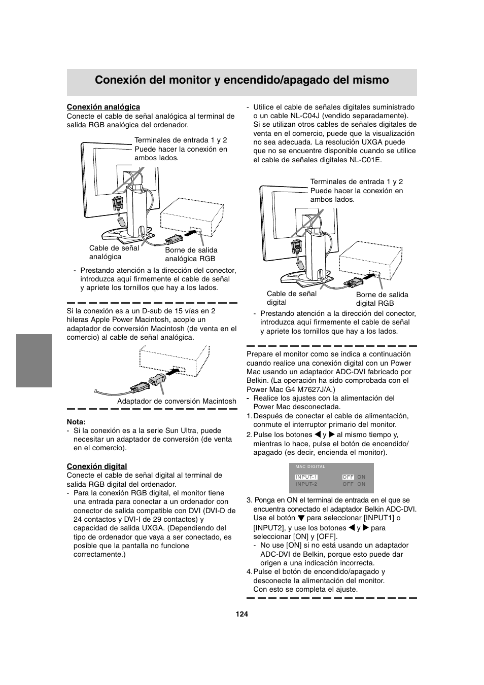 Conexión del monitor y encendido/apagado del mismo | Sharp LL-T2020 User Manual | Page 124 / 148