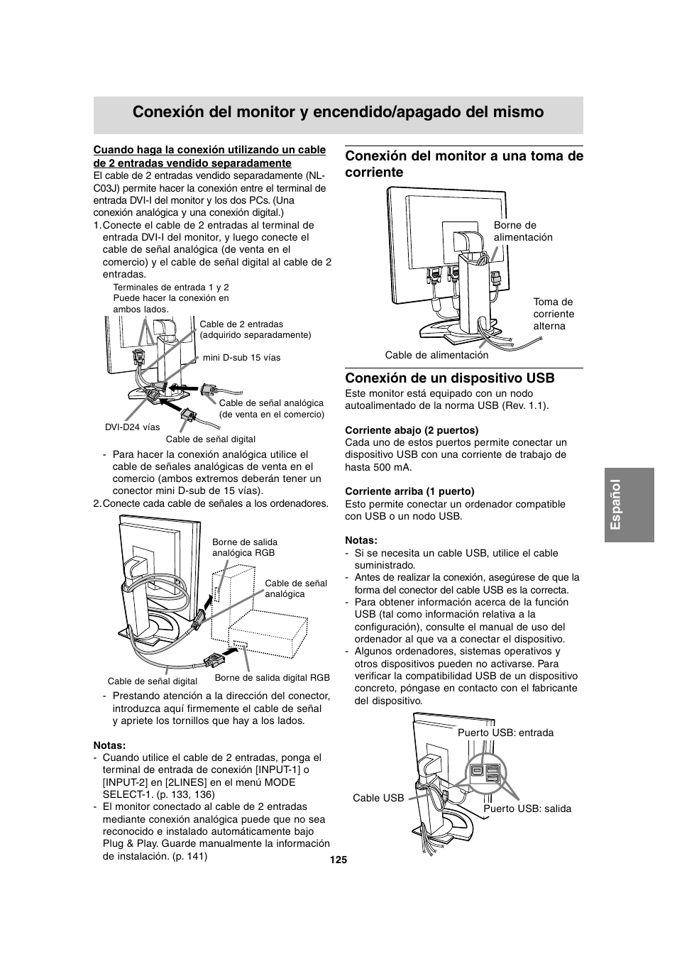 Conexión del monitor y encendido/apagado del mismo | Sharp LL-T2020 User Manual | Page 125 / 148