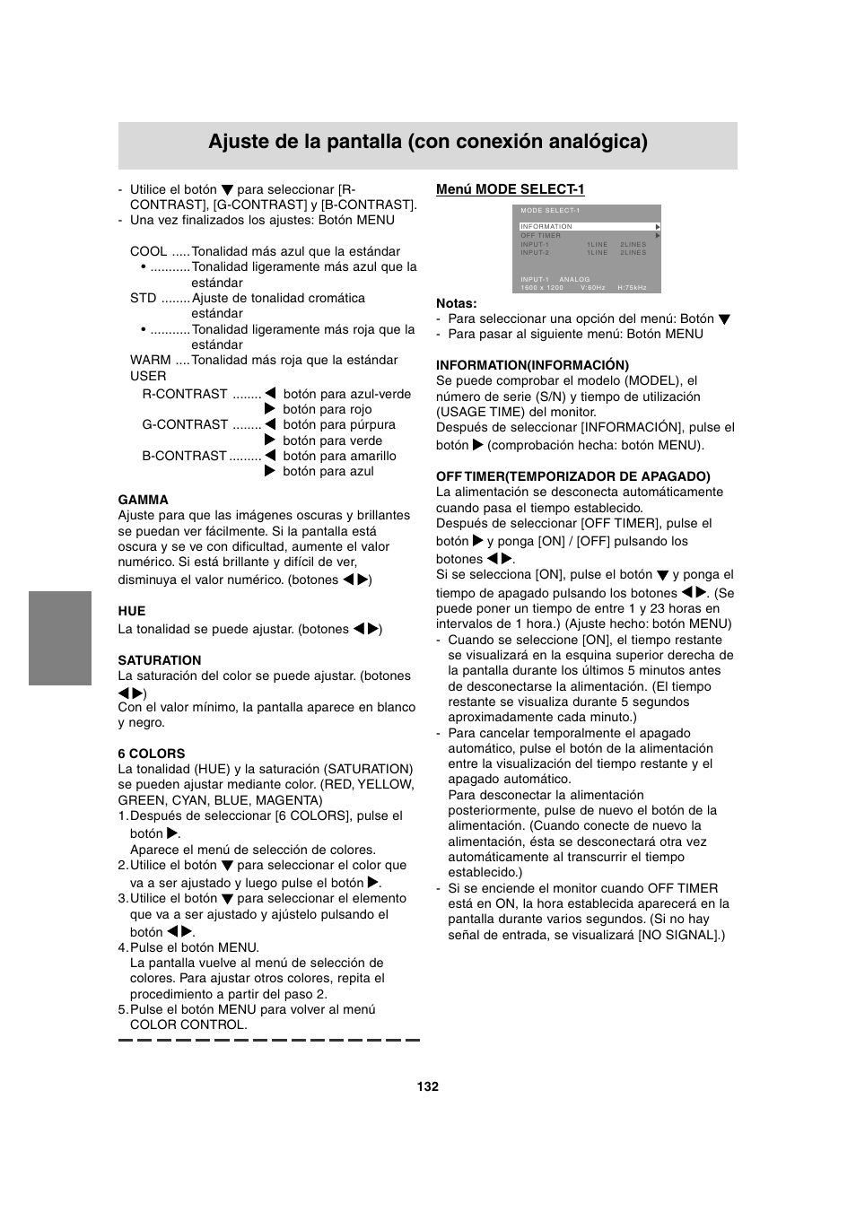 Ajuste de la pantalla (con conexión analógica) | Sharp LL-T2020 User Manual | Page 132 / 148