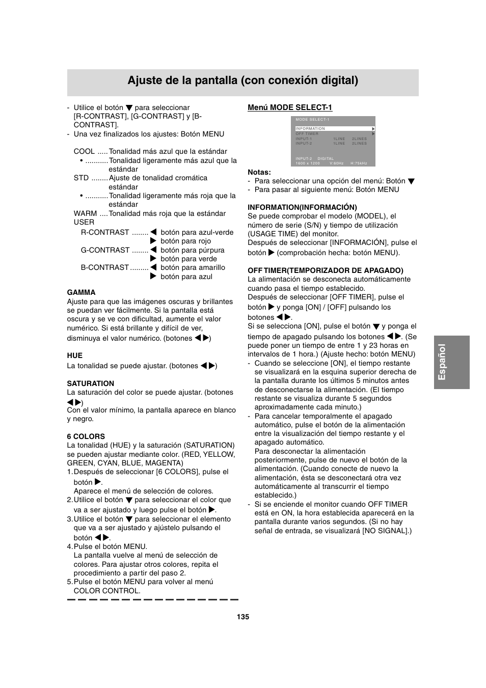 Ajuste de la pantalla (con conexión digital) | Sharp LL-T2020 User Manual | Page 135 / 148