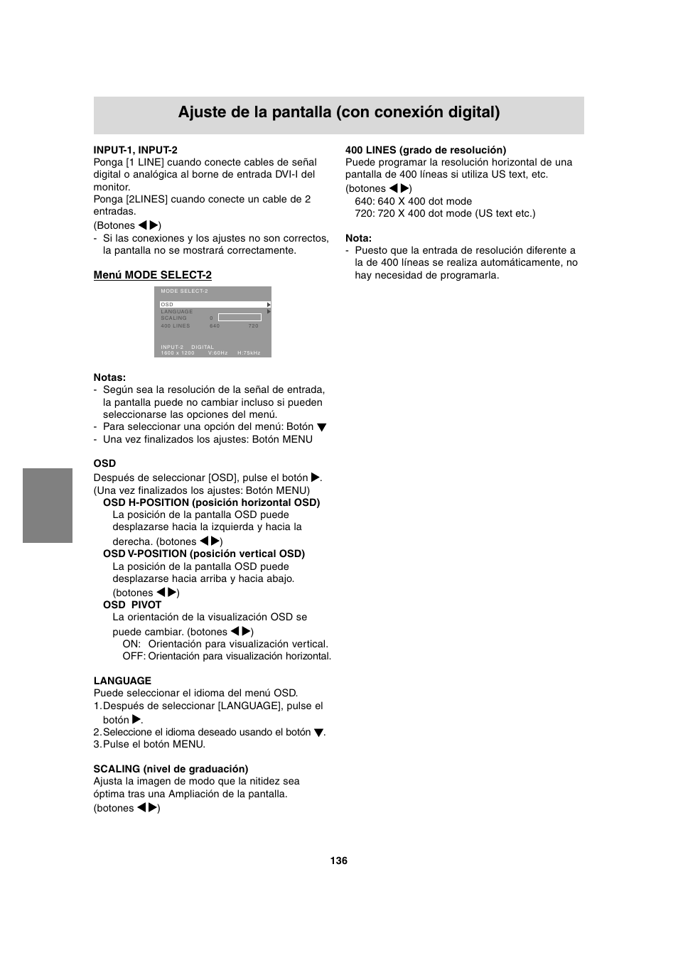 Ajuste de la pantalla (con conexión digital) | Sharp LL-T2020 User Manual | Page 136 / 148