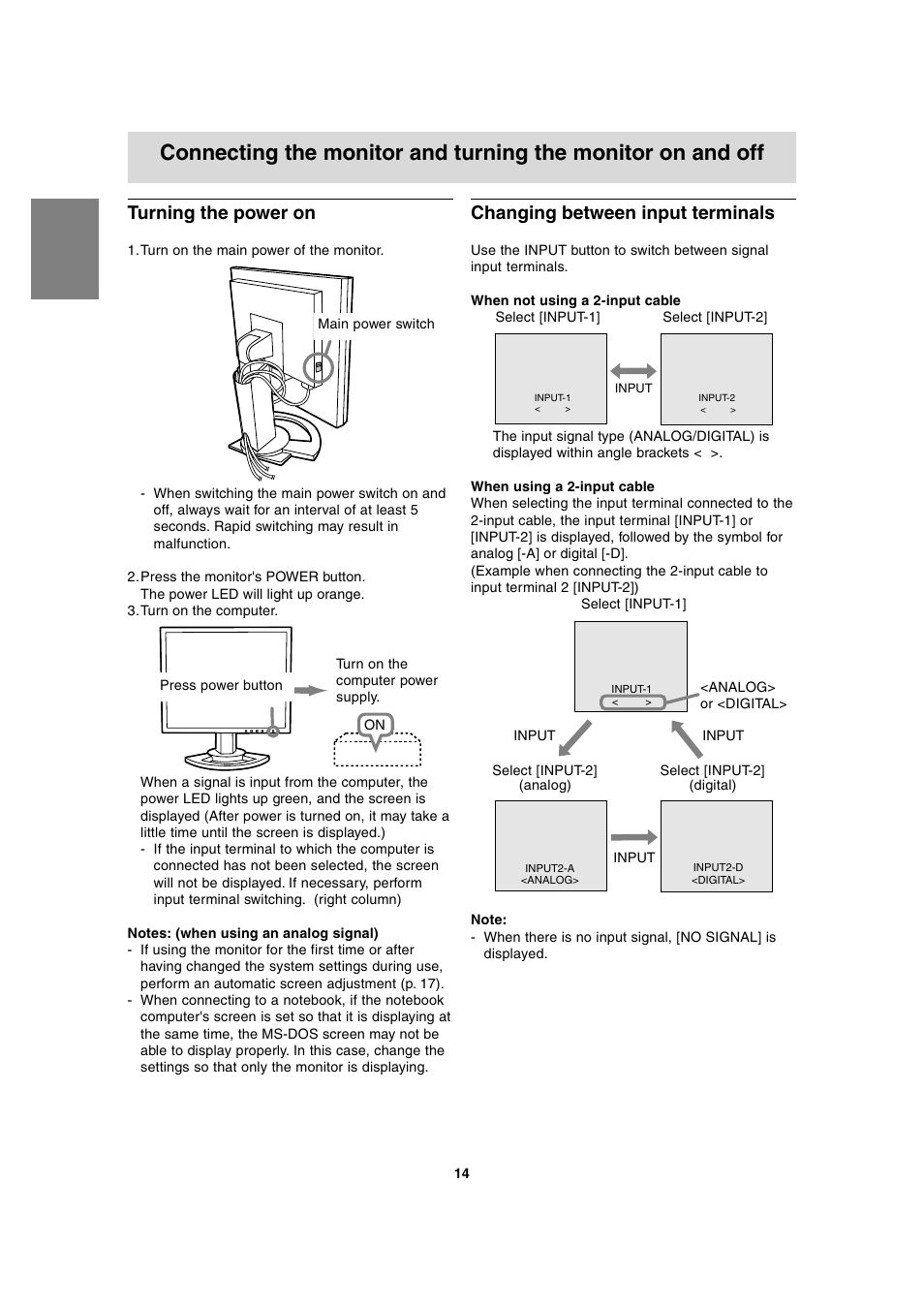 Turning the power on, Changing between input terminals | Sharp LL-T2020 User Manual | Page 14 / 148