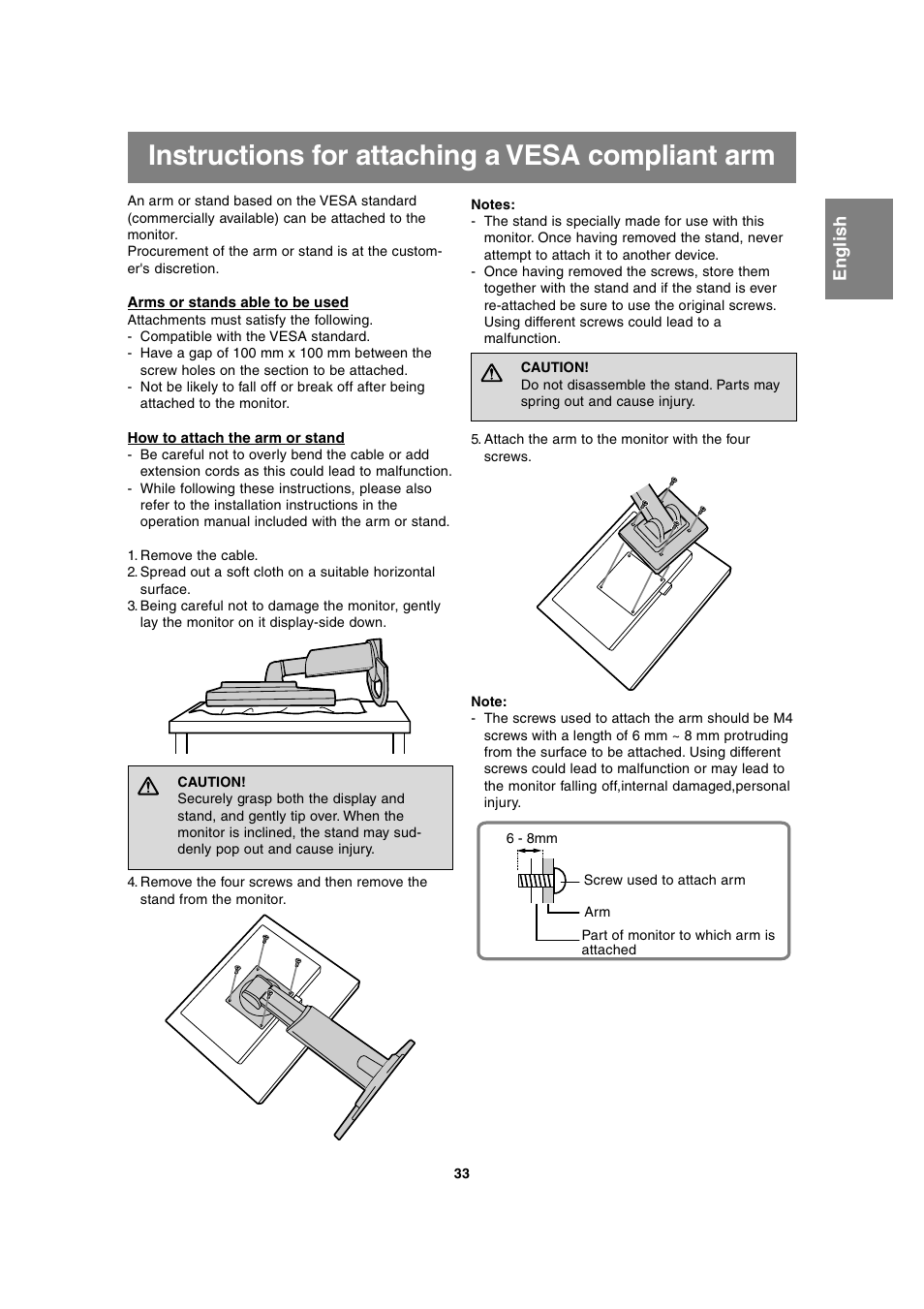 Instructions for attaching a vesa compliant arm | Sharp LL-T2020 User Manual | Page 33 / 148