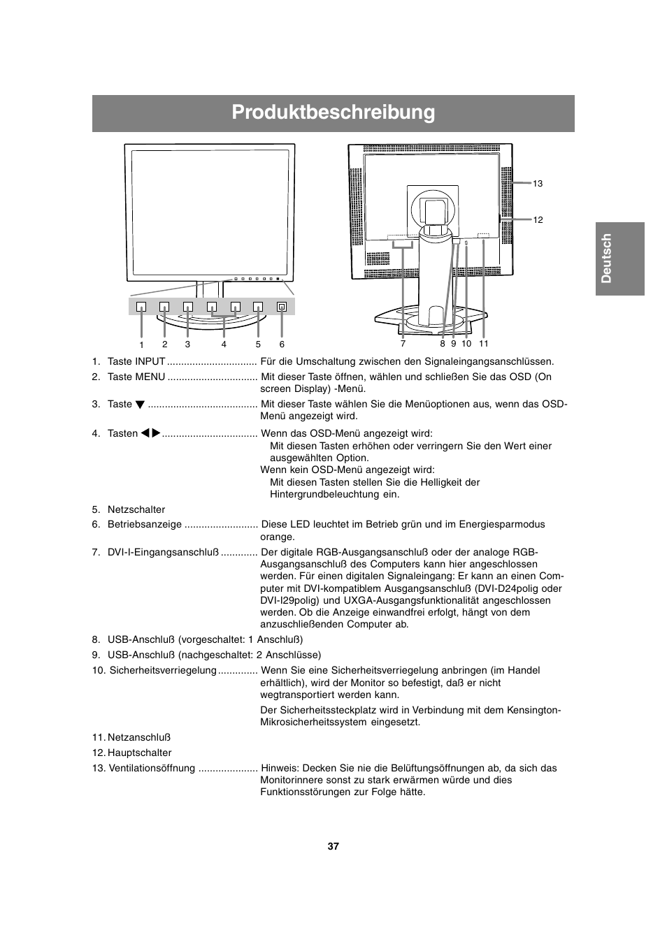 Produktbeschreibung, English deutsc h français italiano español english | Sharp LL-T2020 User Manual | Page 37 / 148