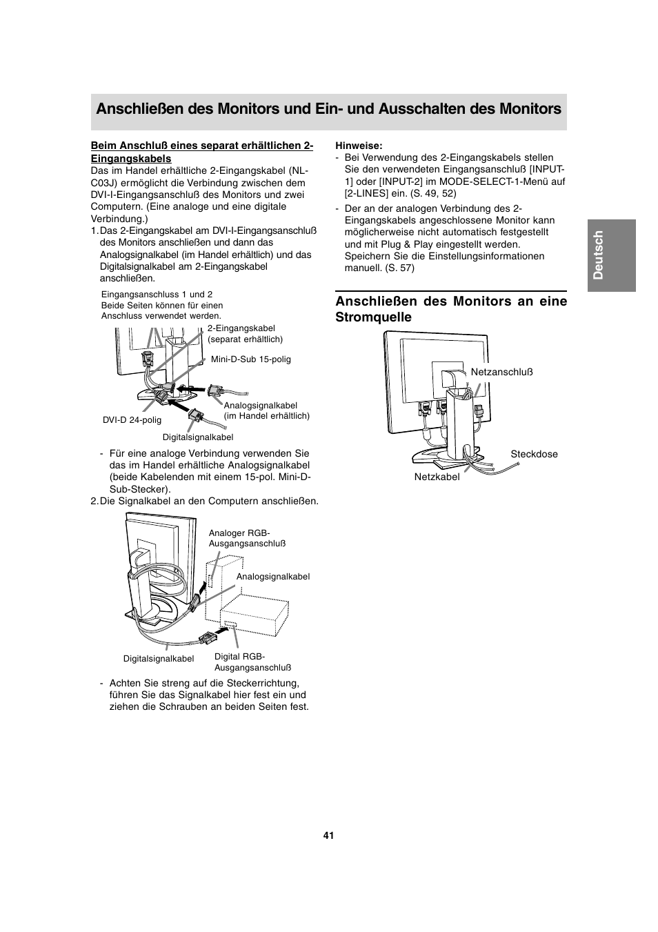 Anschließen des monitors an eine stromquelle | Sharp LL-T2020 User Manual | Page 41 / 148