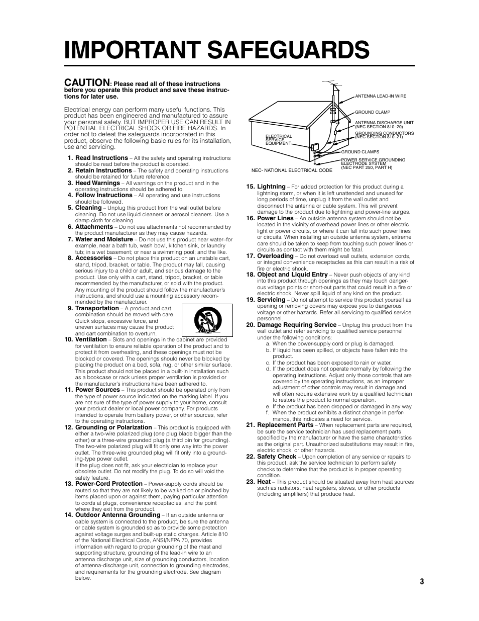 Important safeguards, Caution | Sharp DV-SR3U User Manual | Page 3 / 101