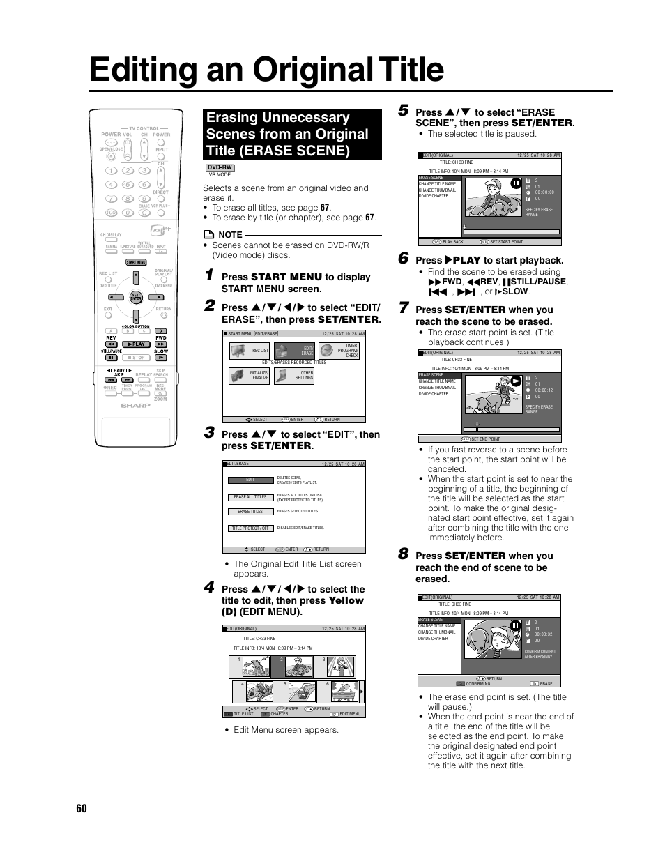 Editing an original title, Press start menu to display start menu screen, Press ' / 