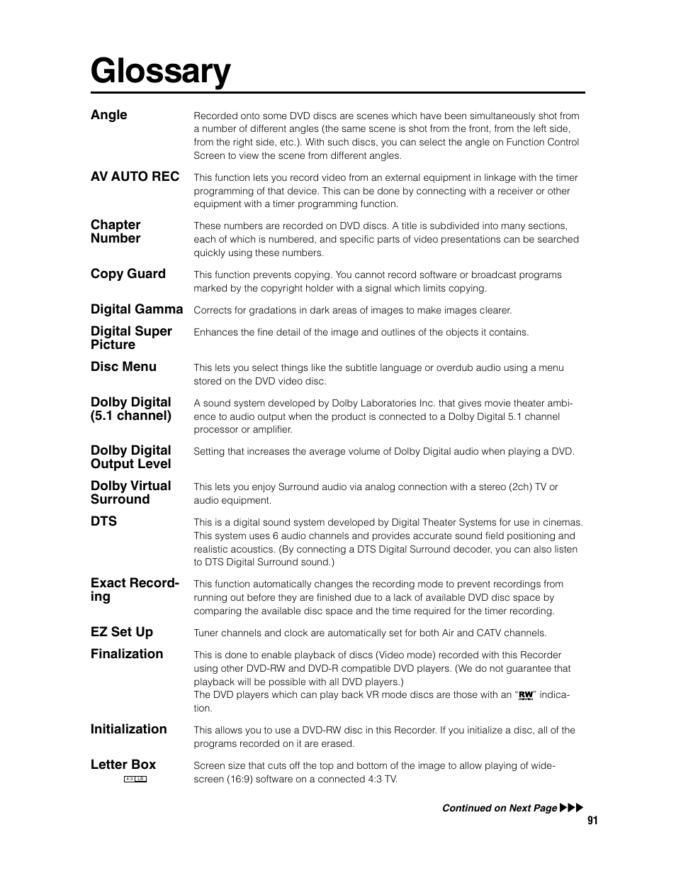 Glossary | Sharp DV-SR3U User Manual | Page 91 / 101