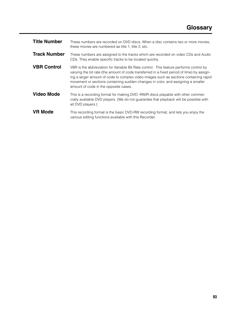 Glossary | Sharp DV-SR3U User Manual | Page 93 / 101