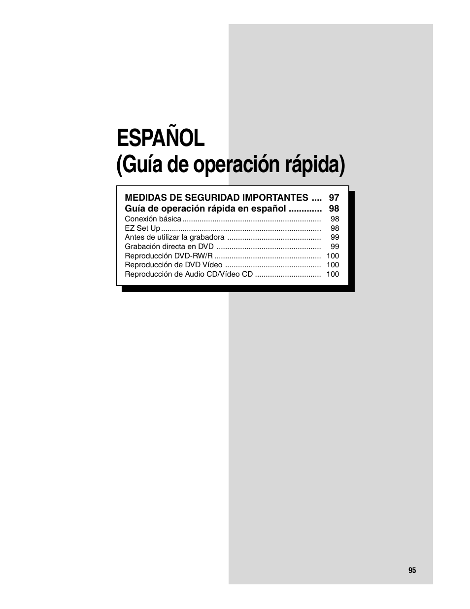 Español (guía de operación rápida) | Sharp DV-SR3U User Manual | Page 95 / 101