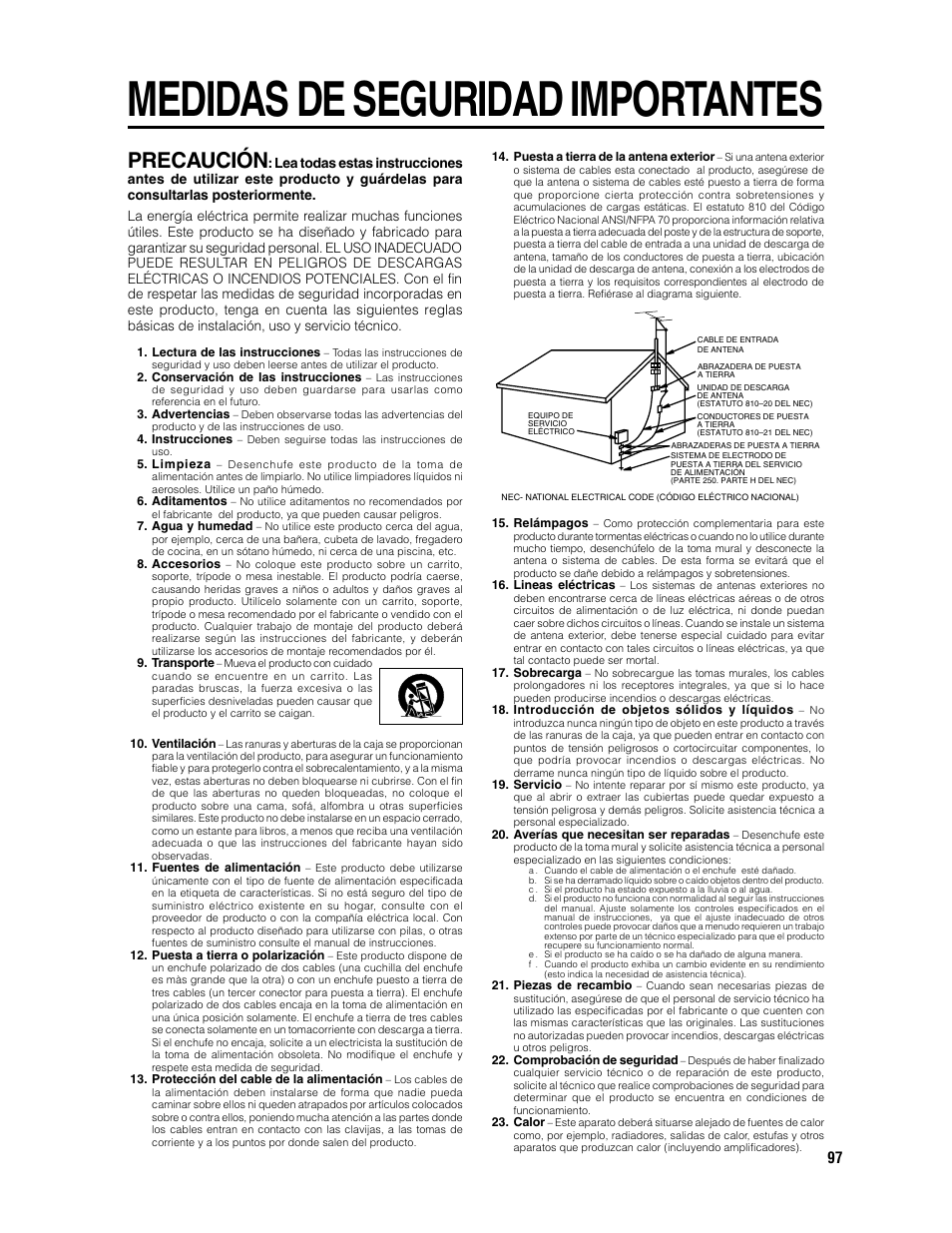 Medidas de seguridad importantes, Precaución | Sharp DV-SR3U User Manual | Page 97 / 101