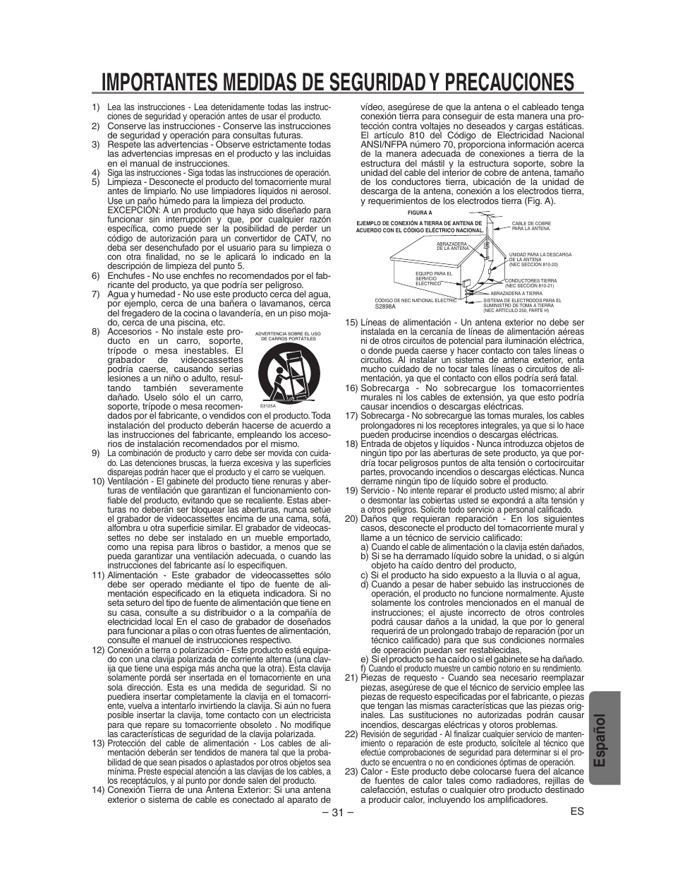 Importantes medidas de seguridad y precauciones, Español | Sharp DV-NC150U User Manual | Page 31 / 35