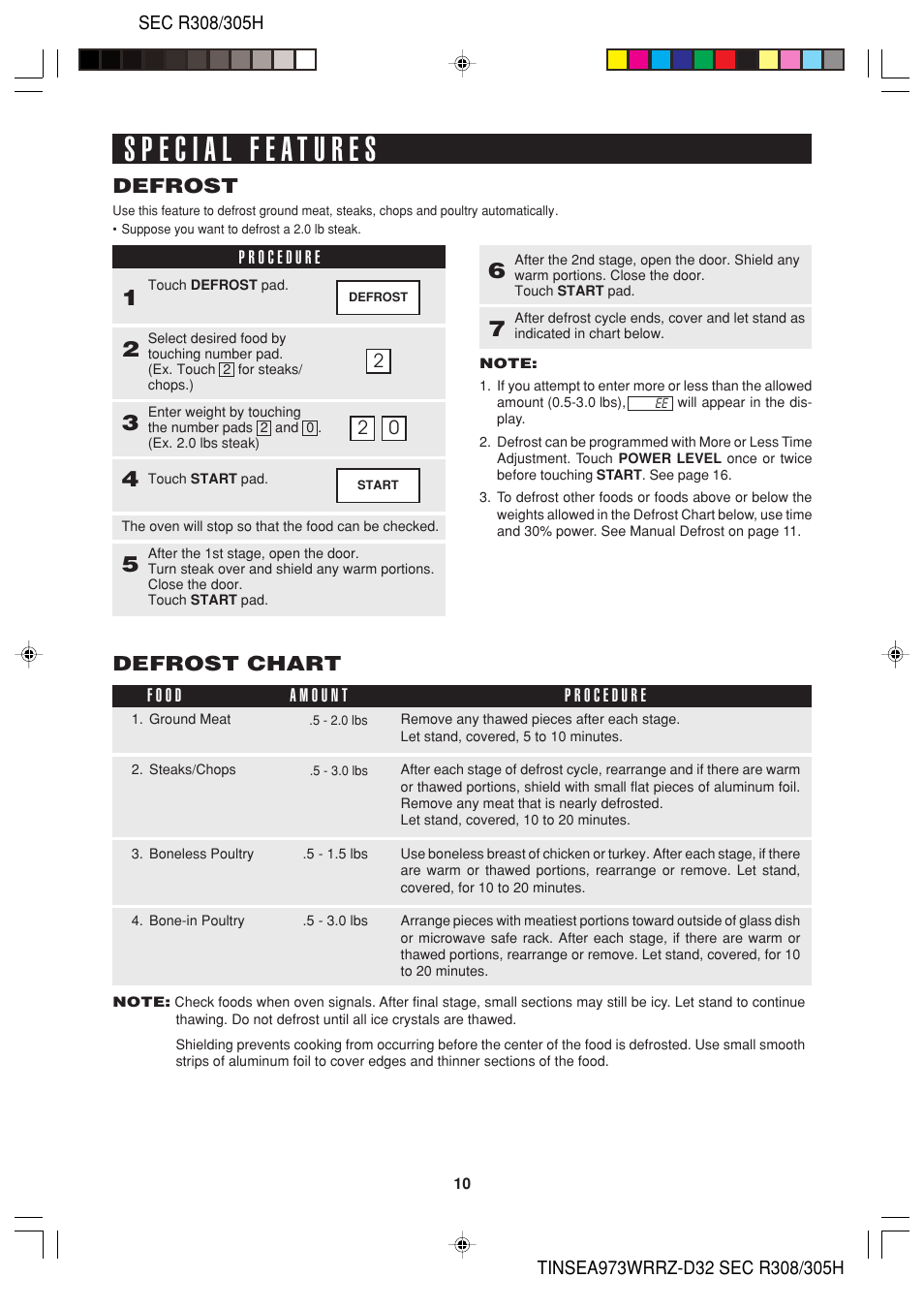 Defrost, Defrost chart | Sharp HW User Manual | Page 12 / 24