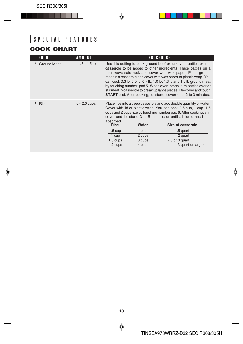 Cook chart | Sharp HW User Manual | Page 15 / 24
