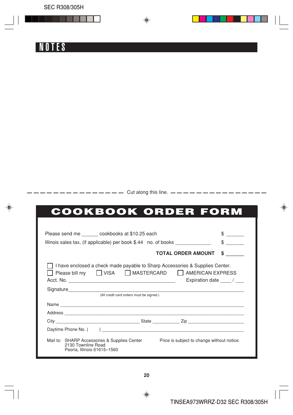 Cookbook order form | Sharp HW User Manual | Page 22 / 24