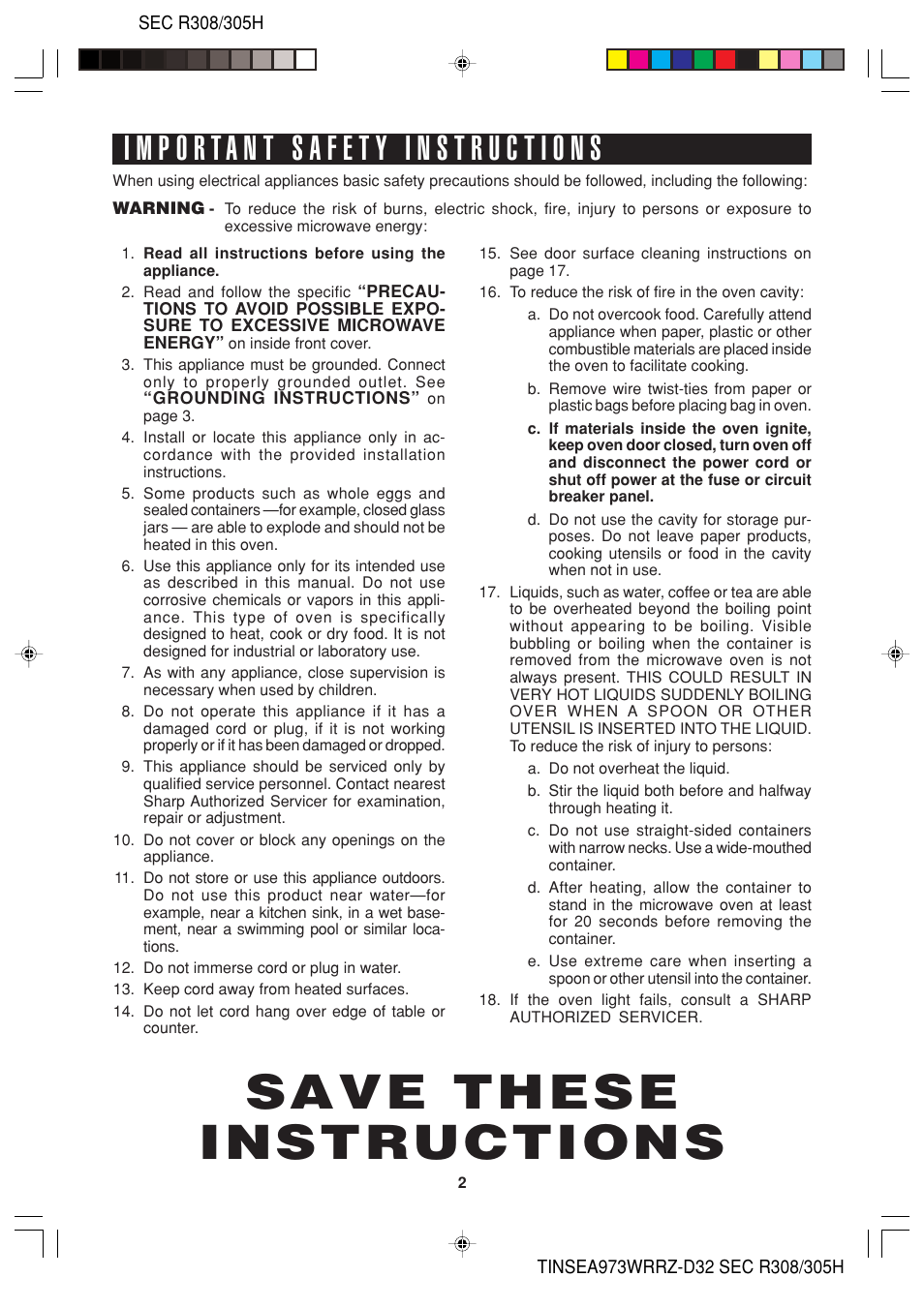 Save these instructions | Sharp HW User Manual | Page 4 / 24