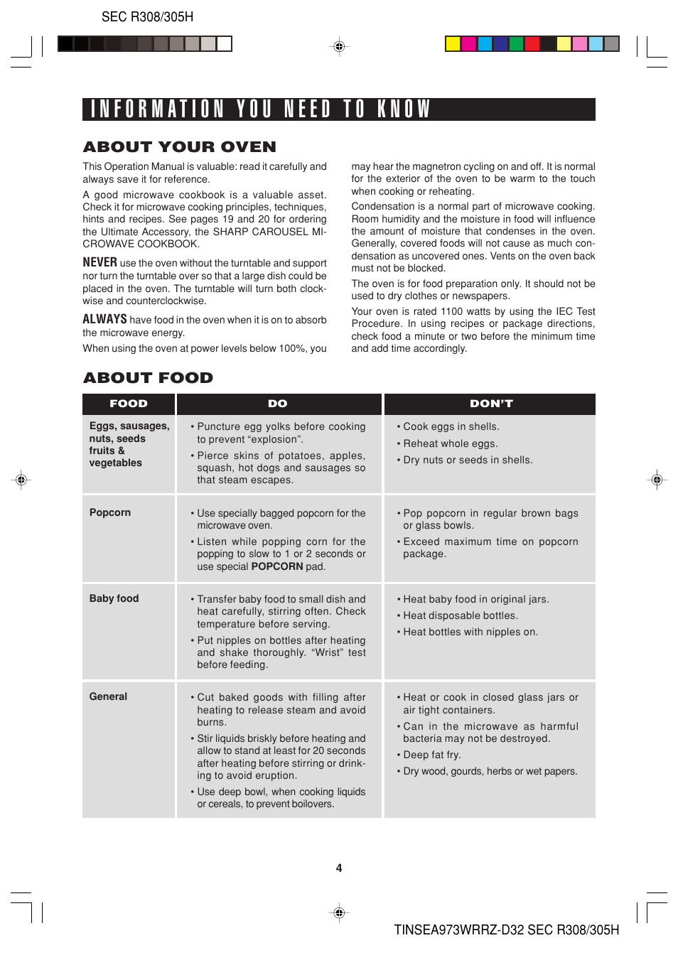About food, About your oven | Sharp HW User Manual | Page 6 / 24