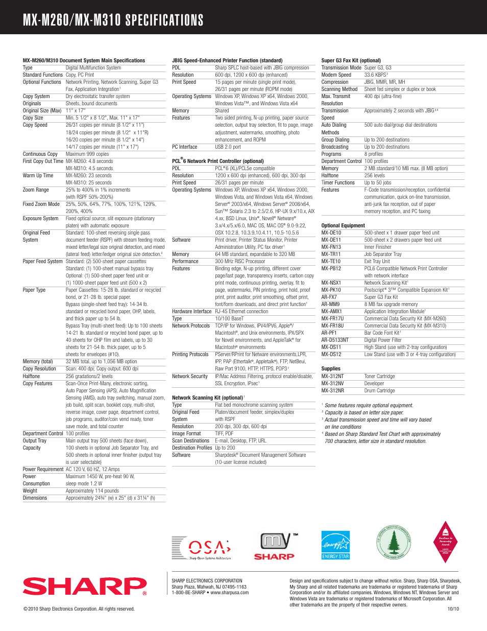 Specifications | Sharp AR-PF1 User Manual | Page 2 / 2