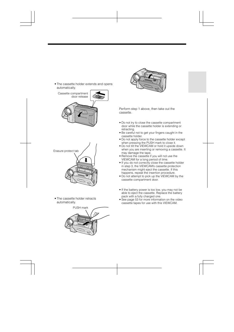 Inserting and removing a cassette | Sharp VL-AH130U User Manual | Page 19 / 72