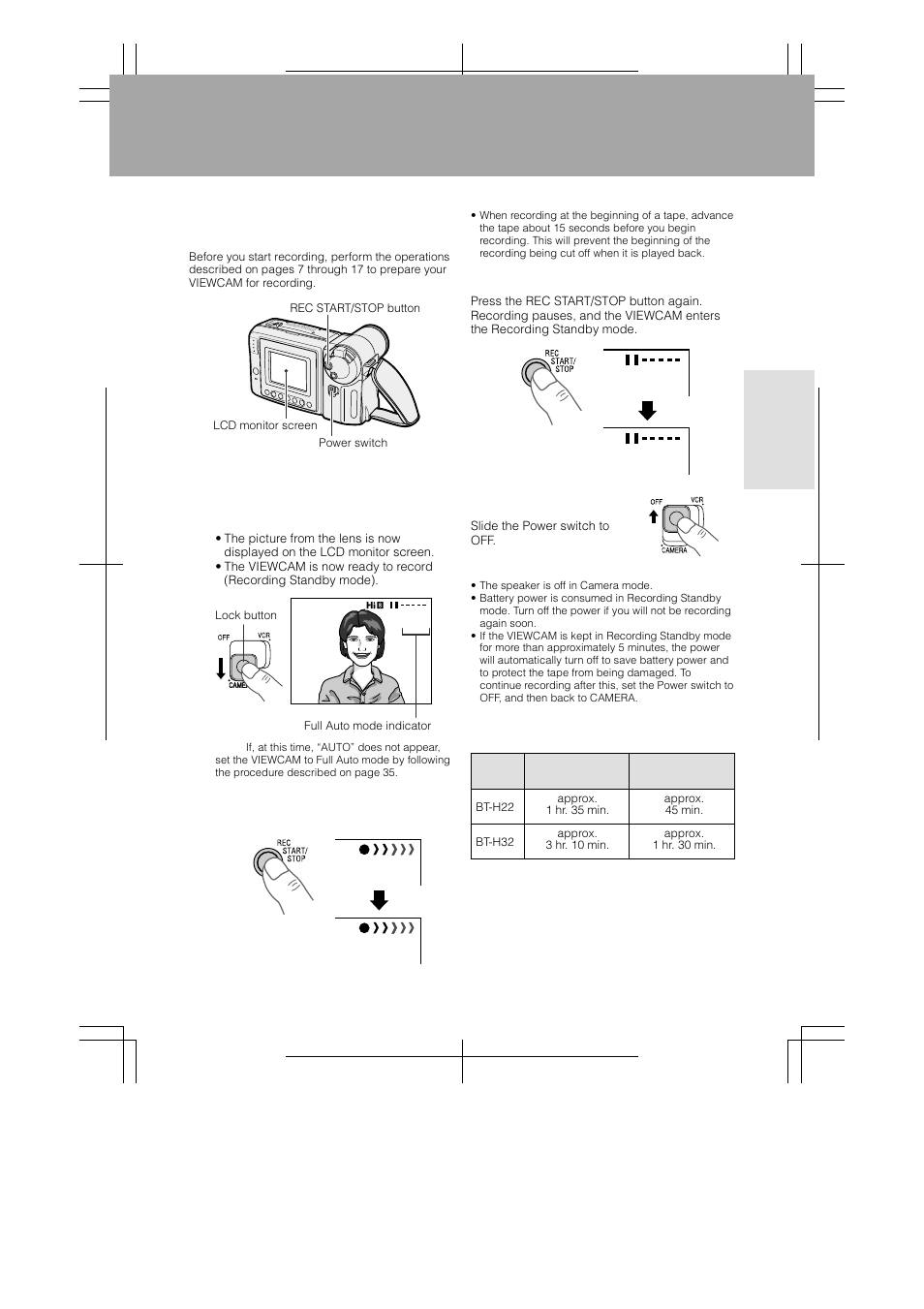 Basic operations, Easy camera recording with full auto mode, Camera recording | Sharp VL-AH130U User Manual | Page 27 / 72