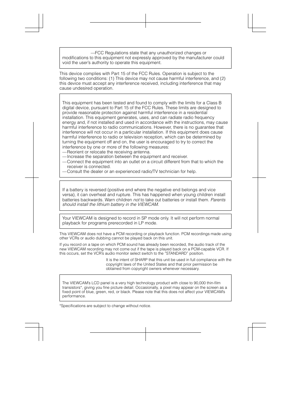 Warning | Sharp VL-AH130U User Manual | Page 3 / 72