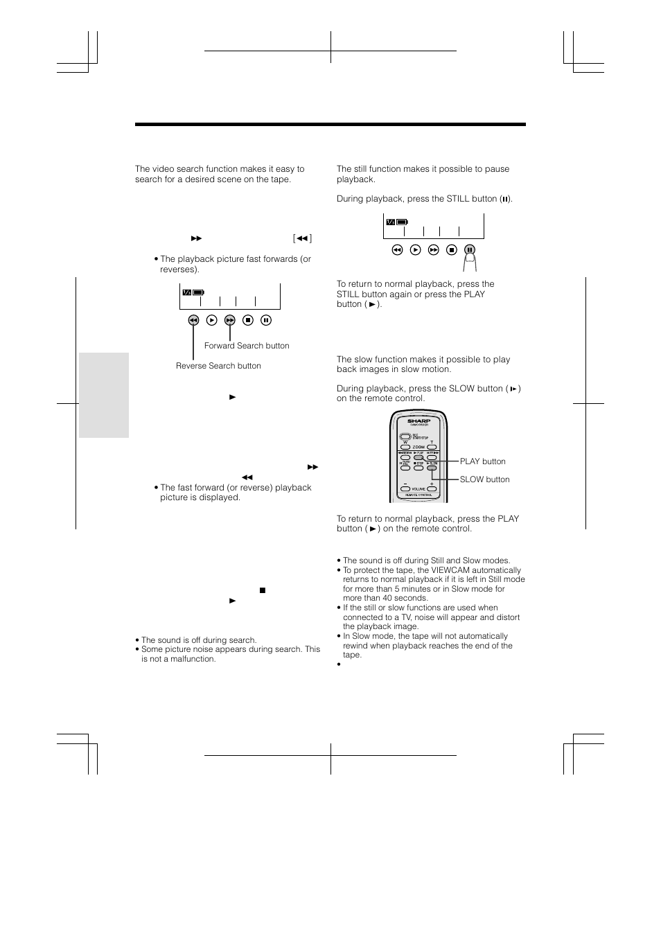 Still, Slow, Video search | Sharp VL-AH130U User Manual | Page 32 / 72